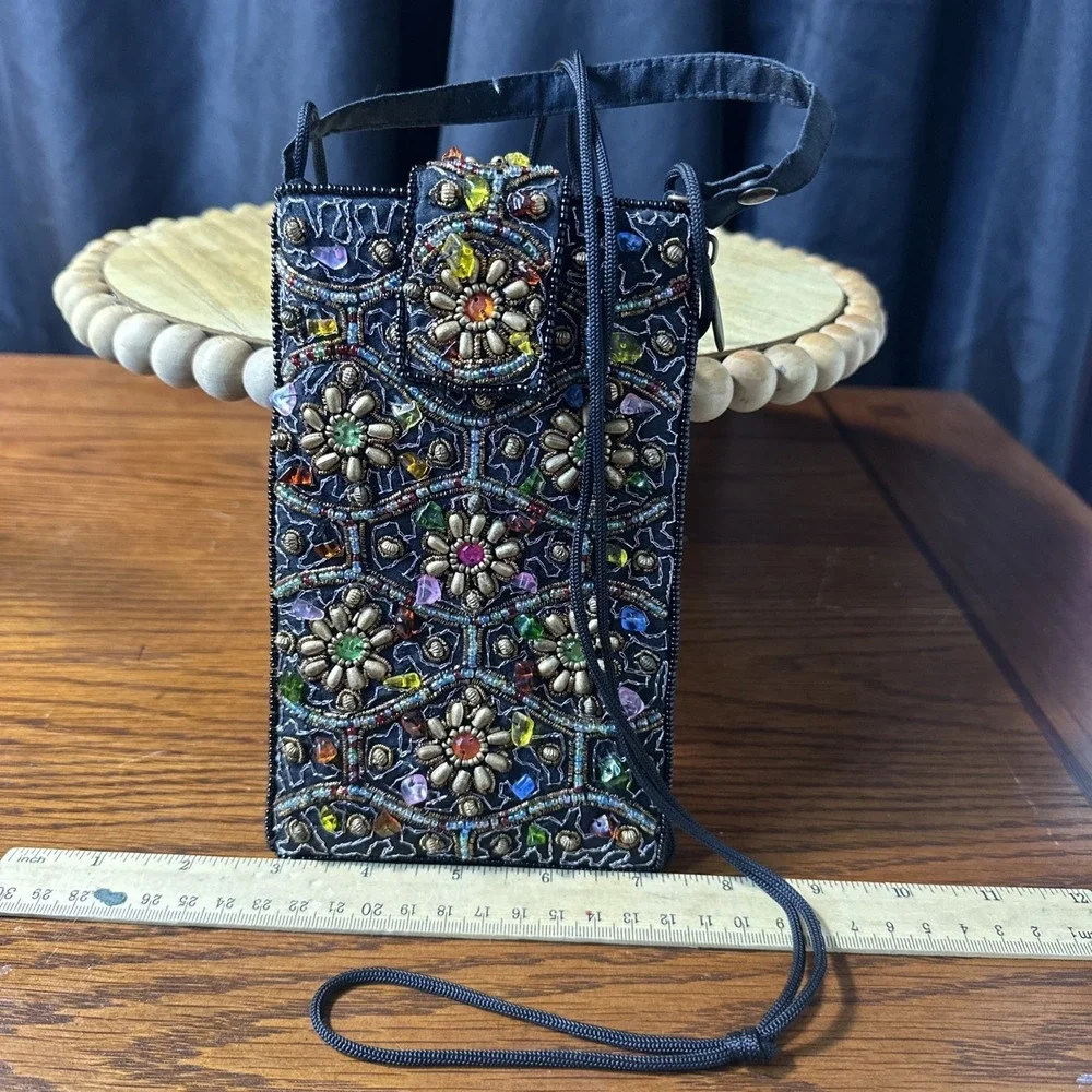 Shimmering Flowers Crossbody with stones and gems, cell phone Bag